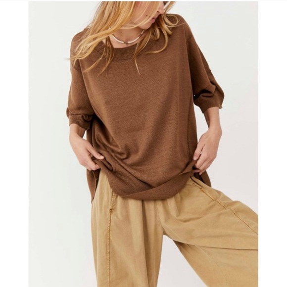 Free People Work From Home Women Pullover Sweater Top Mushroom Small - Picture 3 of 12